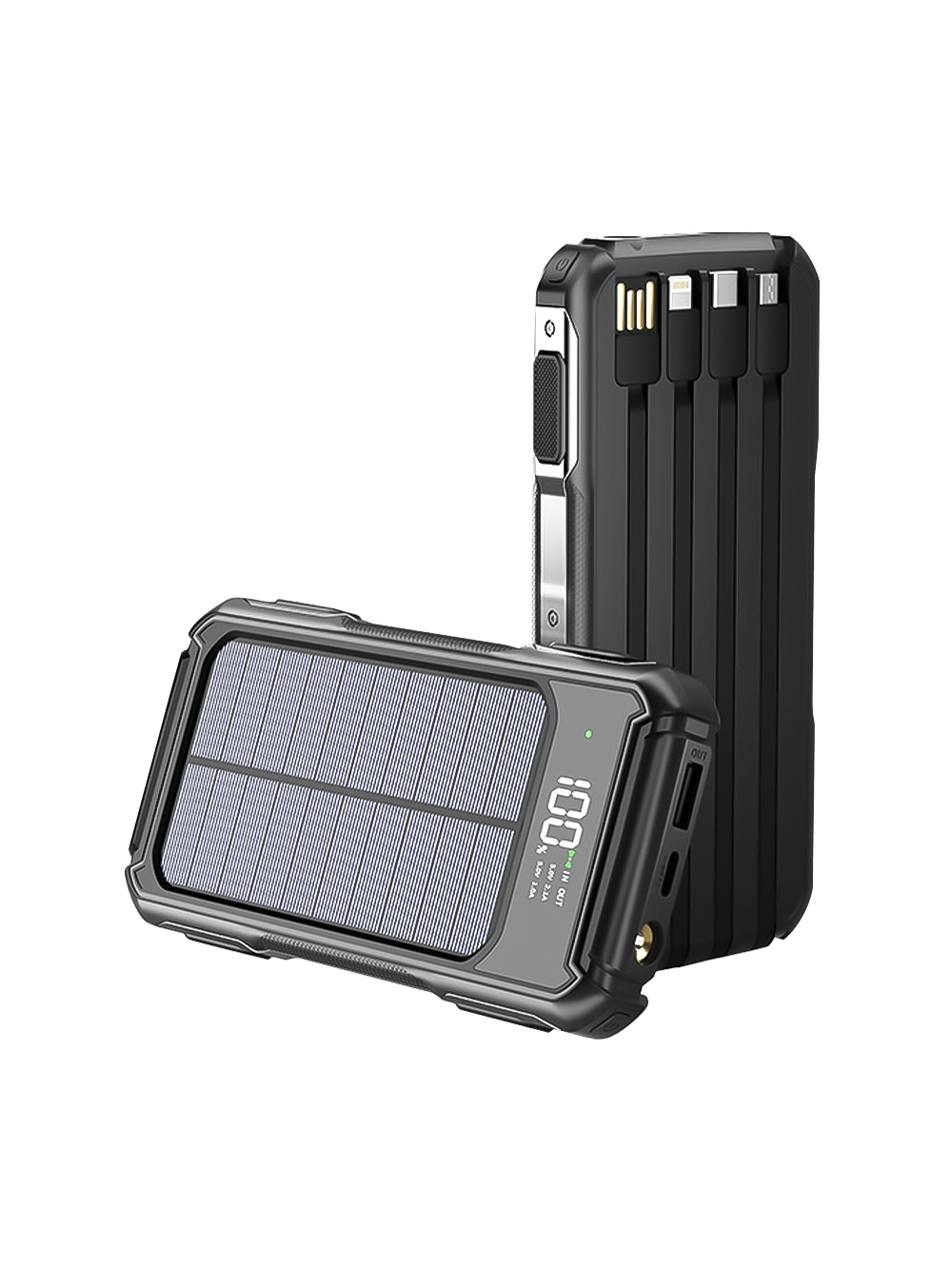 Banque d'¨¦nergie 10000mAh Chargeur sans fil Livr¨¦ avec 4 cables et sorties, Protable Power Bank pour iPhone 15 14 13 et t¨¦l¨¦phones Android, chargeur solaire avec affichage num¨¦rique, lampe de poche