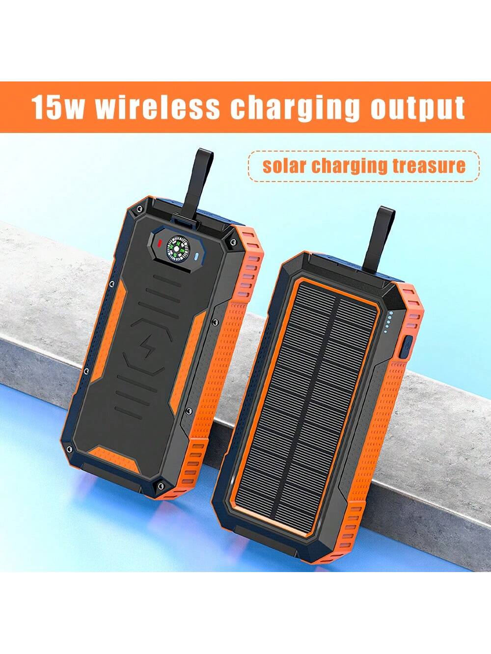 Banque d'¨¦nergie 30000mAh Chargeur solaire Boussole int¨¦gr¨¦e, banque d'¨¦nergie ¨¤ charge rapide 15W Plusieurs sorties et entr¨¦es Banque d'¨¦nergie ¨¤ charge sans fil, avec lampes de poche puissantes