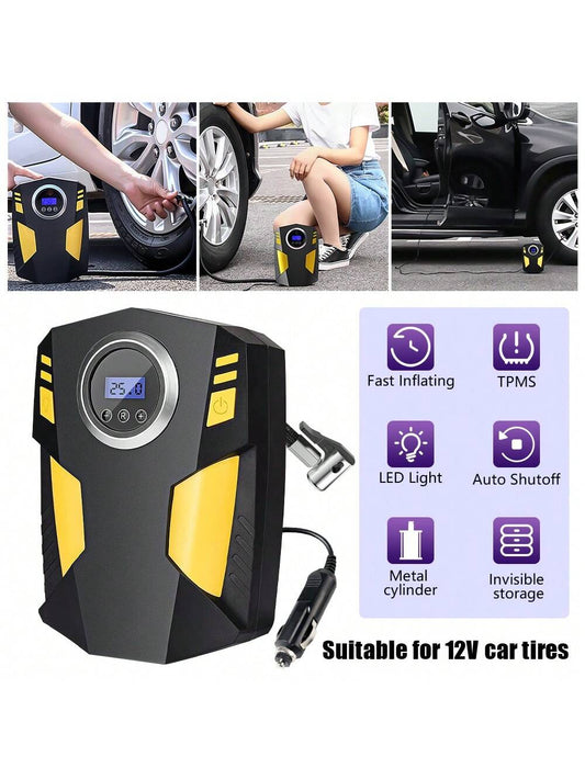 Gonfleur de pneus, compresseur d'air portable, pompe ¨¤ air pour pneus de voiture, pompe ¨¤ pneu 12V DC avec fonction d'arr¨ºt automatique, pompe ¨¤ air ¨¦lectrique pour voiture avec lumi¨¨re LED