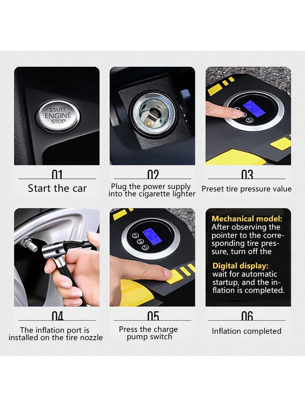 Gonfleur de pneus, compresseur d'air portable, pompe ¨¤ air pour pneus de voiture, pompe ¨¤ pneu 12V DC avec fonction d'arr¨ºt automatique, pompe ¨¤ air ¨¦lectrique pour voiture avec lumi¨¨re LED
