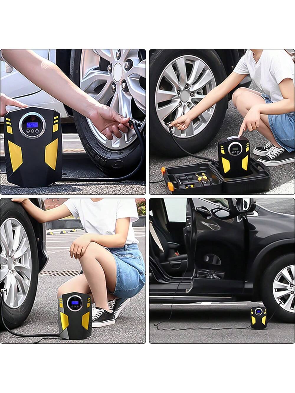 Gonfleur de pneus, compresseur d'air portable, pompe ¨¤ air pour pneus de voiture, pompe ¨¤ pneu 12V DC avec fonction d'arr¨ºt automatique, pompe ¨¤ air ¨¦lectrique pour voiture avec lumi¨¨re LED