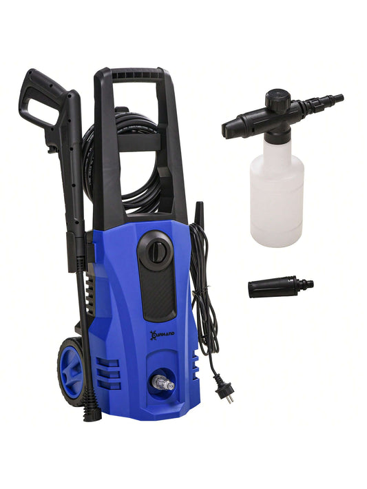Nettoyeur Haute Pression Puissance 150 Bars Max, d¨¦bit 510 l/h Max, Moteur 1800W Tuyau 6m et cable 5m avec Roues pour Voiture Jardin terrasse dim. 35L x 27l x 78H cm Bleu