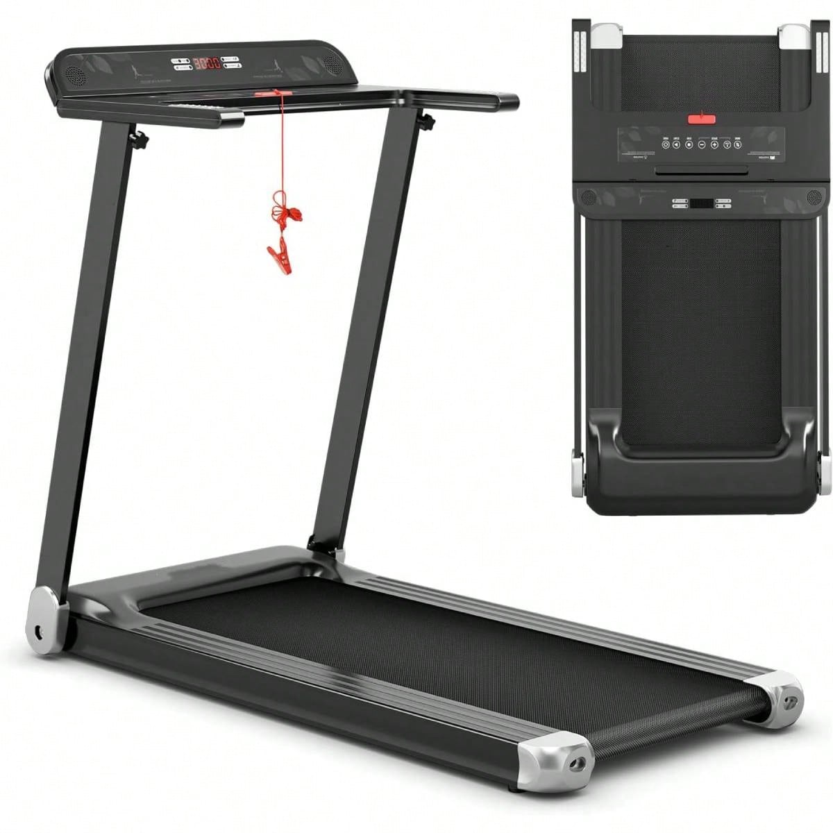 Tapis de course pliable, tapis de course ¨¦lectrique avec 12 programmes pr¨¦d¨¦finis, contr?le par application, haut-parleur Bluetooth, moniteur LED et support d'appareil, tapis de course portable pour appartement