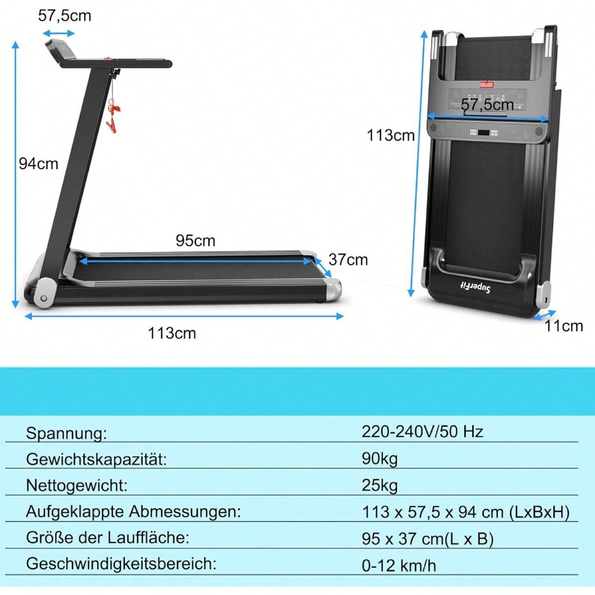 Tapis de course pliable, tapis de course ¨¦lectrique avec 12 programmes pr¨¦d¨¦finis, contr?le par application, haut-parleur Bluetooth, moniteur LED et support d'appareil, tapis de course portable pour appartement