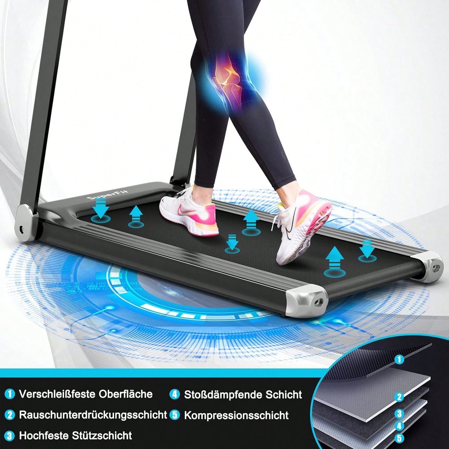 Tapis de course pliable, tapis de course ¨¦lectrique avec 12 programmes pr¨¦d¨¦finis, contr?le par application, haut-parleur Bluetooth, moniteur LED et support d'appareil, tapis de course portable pour appartement