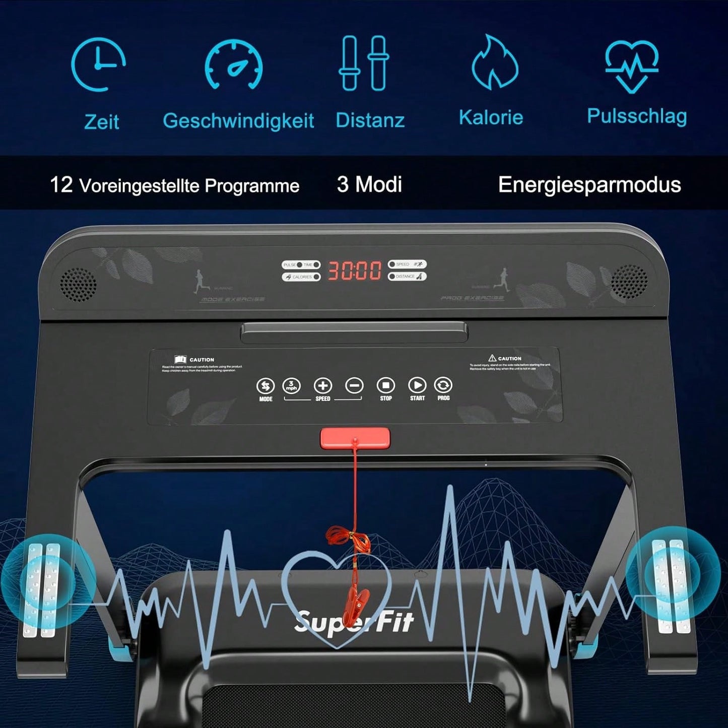 Tapis de course pliable, tapis de course ¨¦lectrique avec 12 programmes pr¨¦d¨¦finis, contr?le par application, haut-parleur Bluetooth, moniteur LED et support d'appareil, tapis de course portable pour appartement