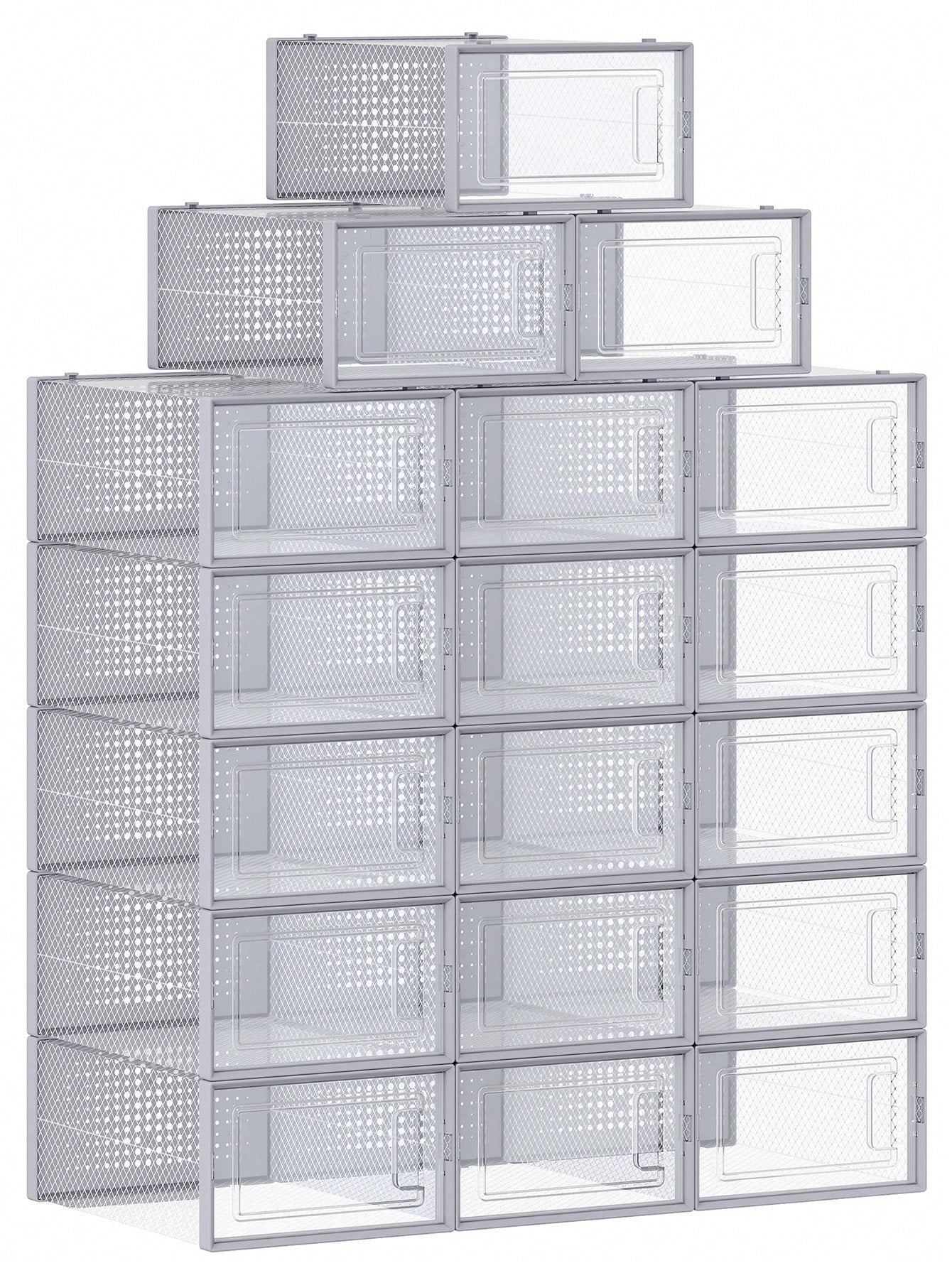 Bo?tes ¨¤ Chaussures, Lot de 18, Rangement Chaussures, Pliable, pour Pointure jusqu'¨¤ 44, Transparent et Gris 33,5 x 23,2 x 14,3 cm