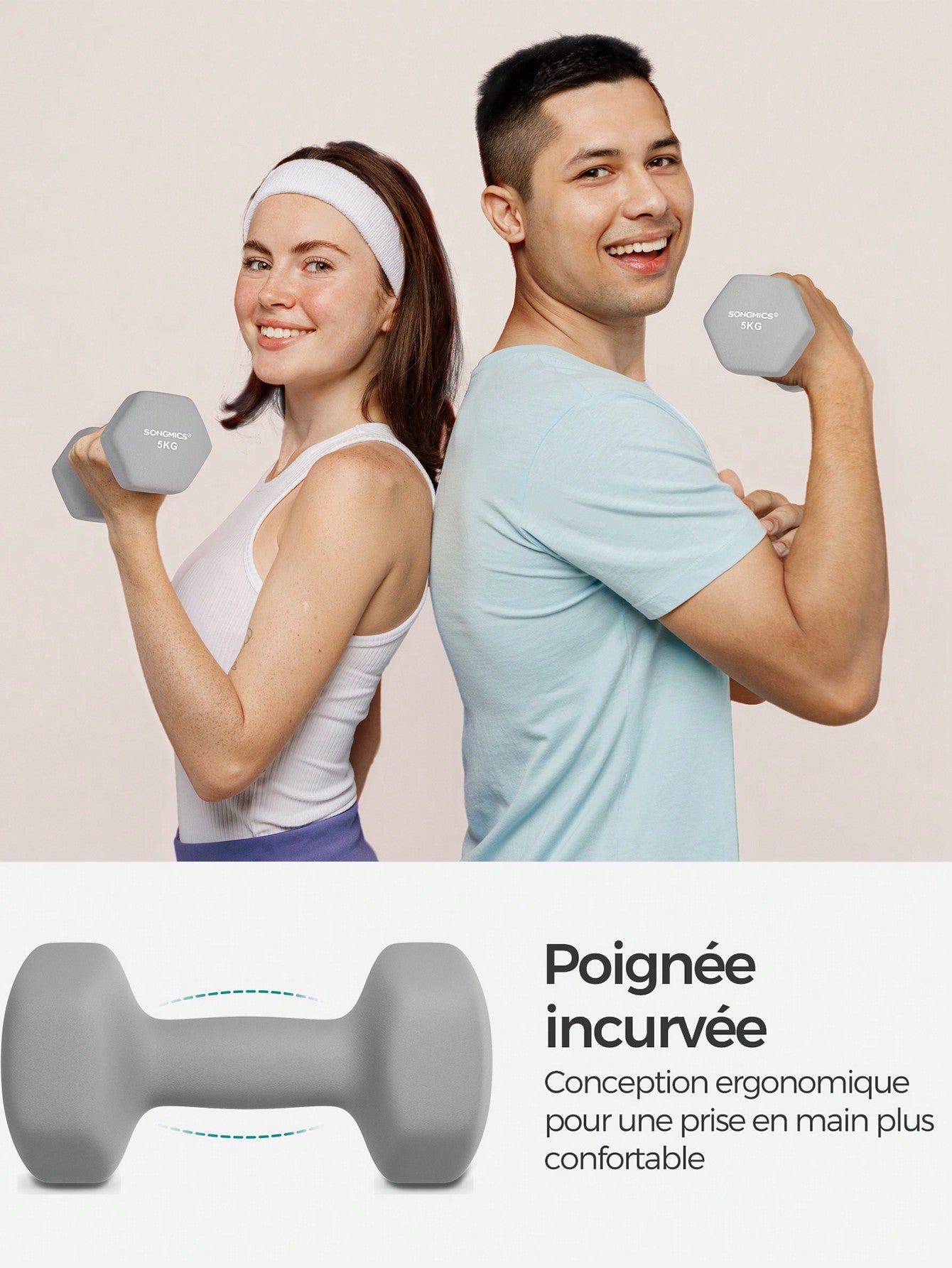 Halt¨¨res Hexagonaux - Lot de 2 x 5 kg - Pour Salle de Sport et Domicile - Gris