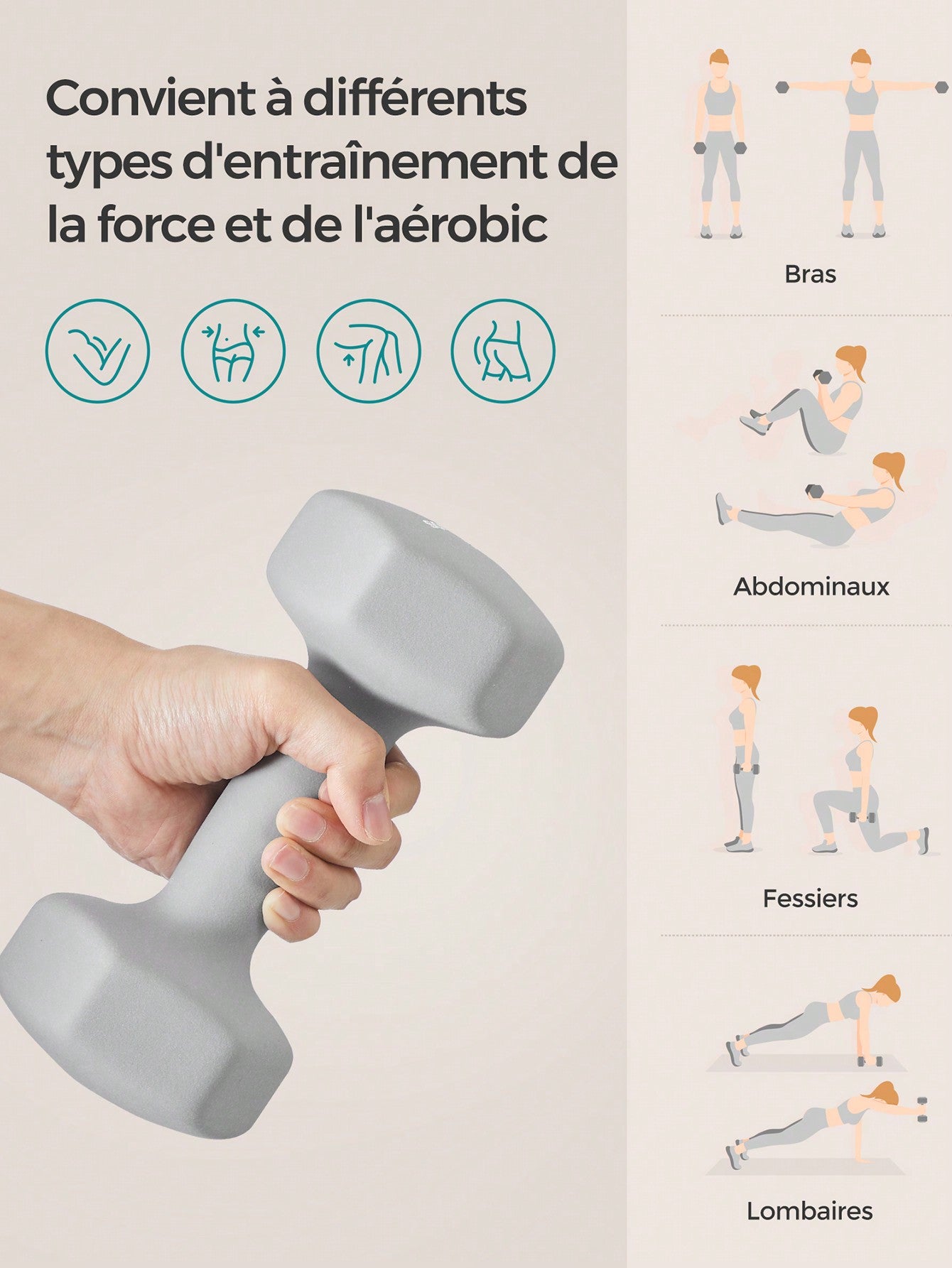 Halt¨¨res Hexagonaux - Lot de 2 x 5 kg - Pour Salle de Sport et Domicile - Gris
