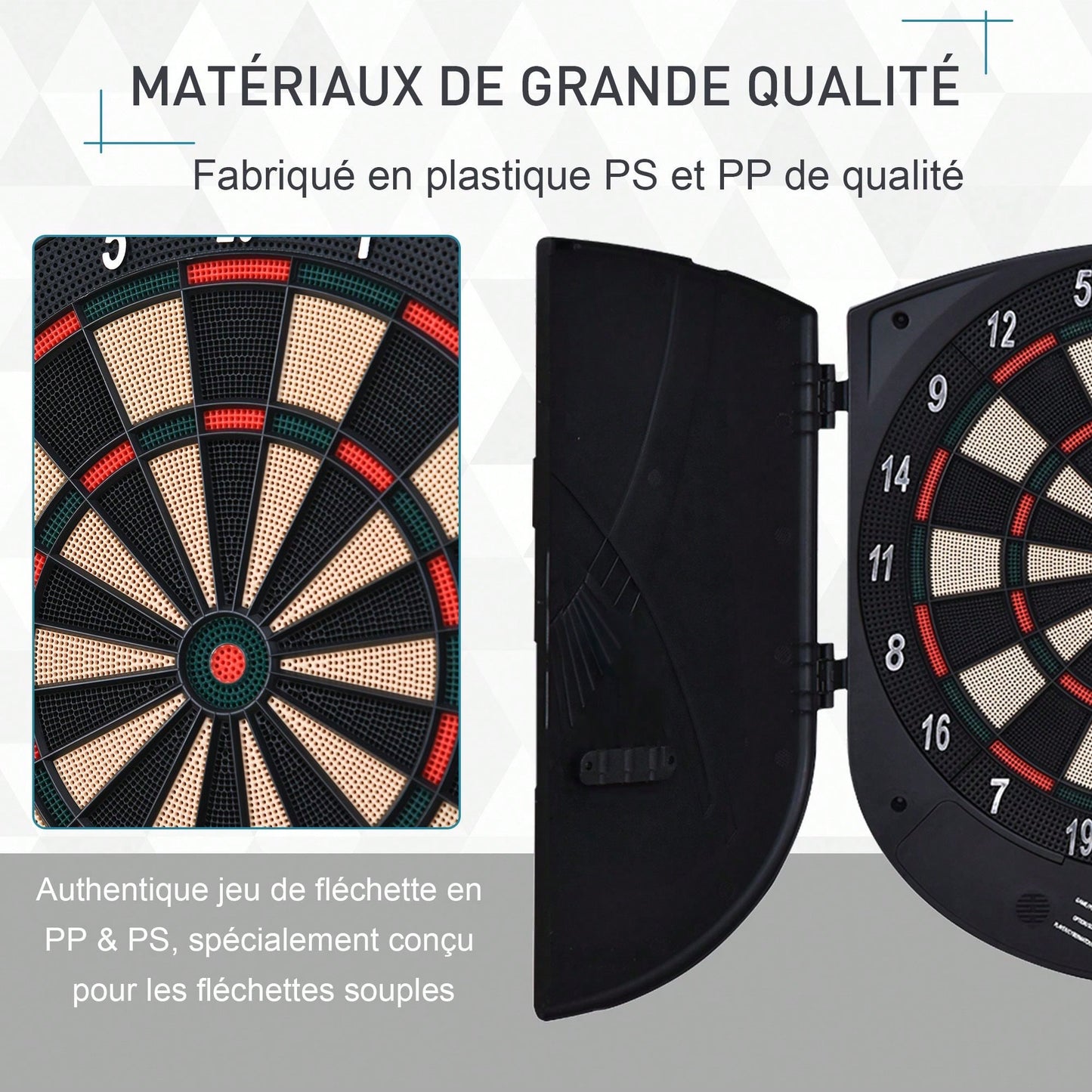 Cible jeu de fl¨¦chettes ¨¦lectronique refermable 26 jeux jusqu'¨¤ 8 joueurs affichage LCD haut-parleur noir