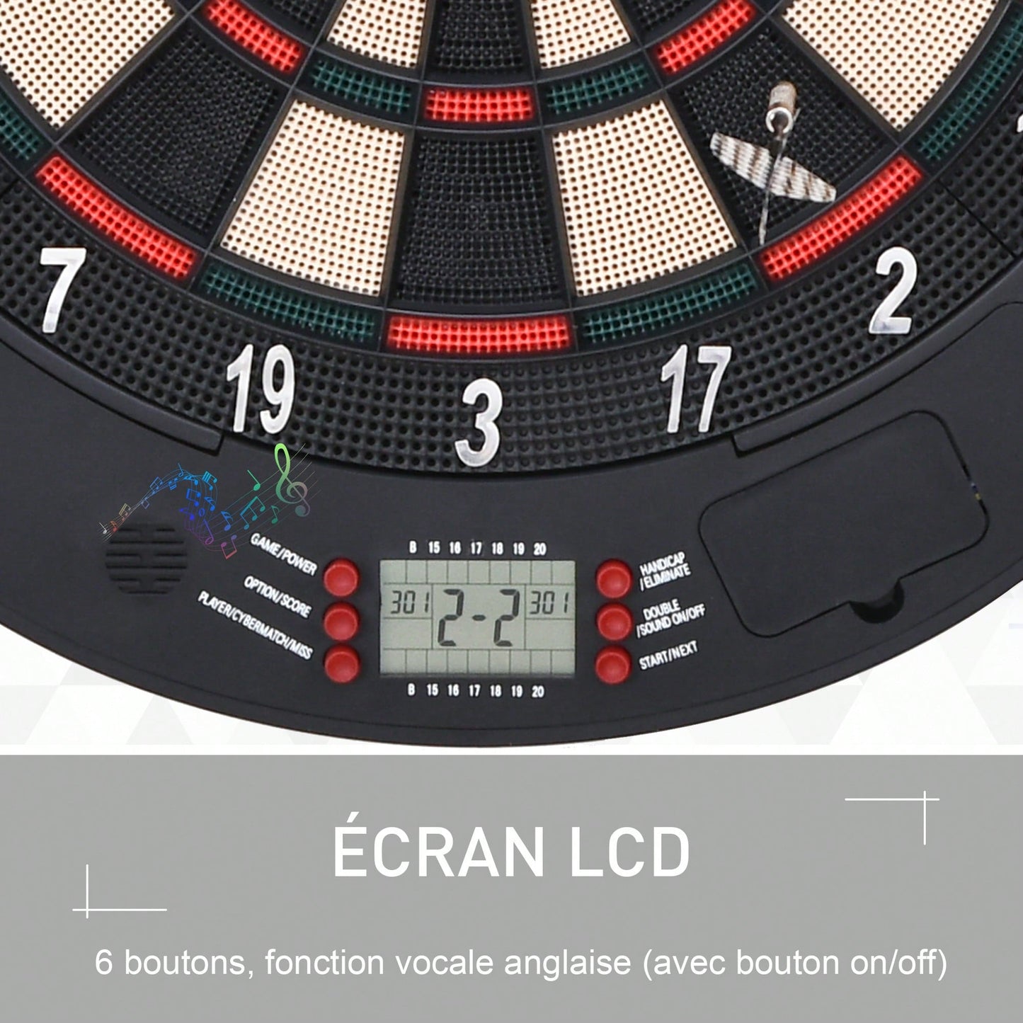 Cible jeu de fl¨¦chettes ¨¦lectronique refermable 26 jeux jusqu'¨¤ 8 joueurs affichage LCD haut-parleur noir