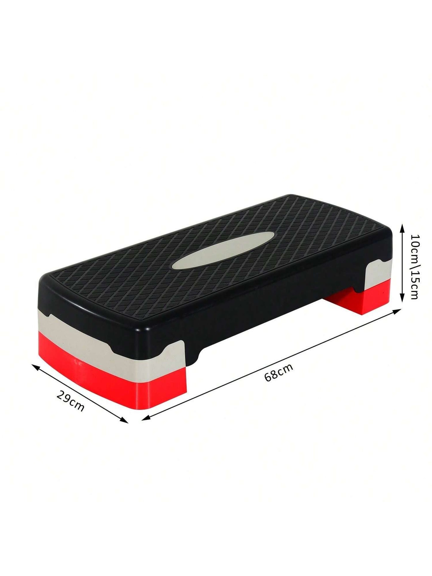 Stepper aerobic fitness hauteur reglable 2 niveaux surface antiderapante plastique 68 x 29 x 15 cm rouge noir et gris