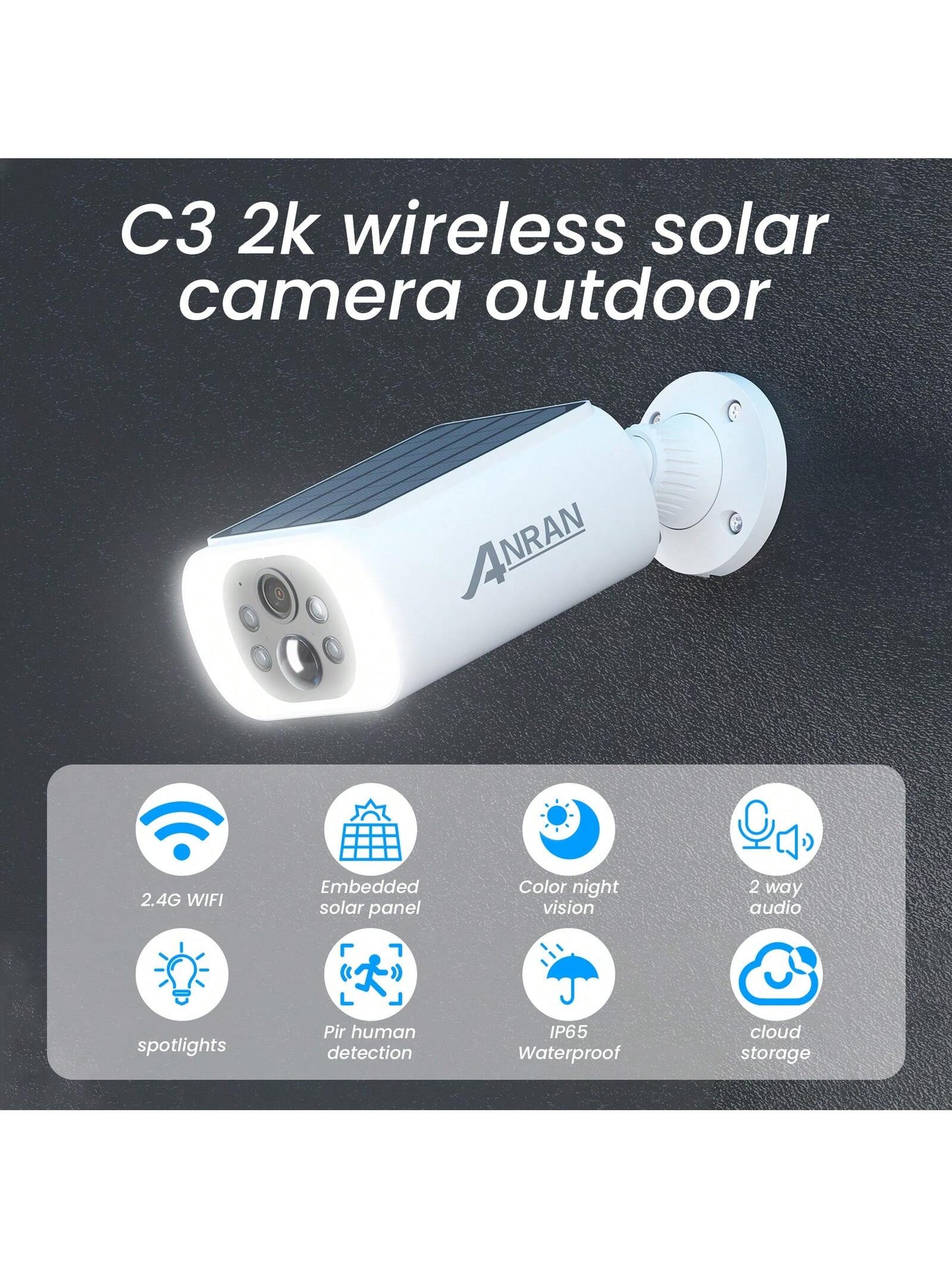 Cam¨¦ras de s¨¦curit¨¦ solaires ext¨¦rieures sans fil, cam¨¦ra ext¨¦rieure de surveillance WiFi 2K pour la s¨¦curit¨¦ de la maison avec panneau solaire int¨¦gr¨¦, vision nocturne couleur, conversation bidirectionnelle, ¨¦tanche IP67, fonctionne avec Alexa