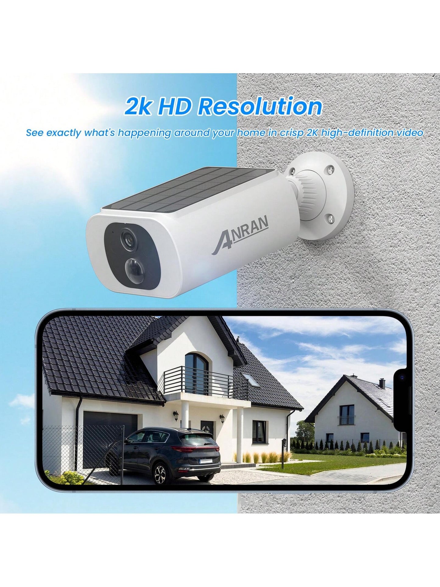 Cam¨¦ras de s¨¦curit¨¦ solaires ext¨¦rieures sans fil, cam¨¦ra ext¨¦rieure de surveillance WiFi 2K pour la s¨¦curit¨¦ de la maison avec panneau solaire int¨¦gr¨¦, vision nocturne couleur, conversation bidirectionnelle, ¨¦tanche IP67, fonctionne avec Alexa