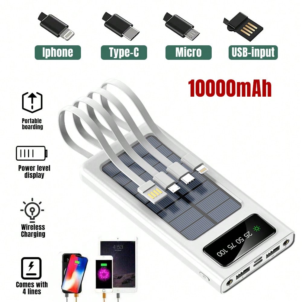 Chargeur solaire portable 10000mAh/20000mAh, banque d'¨¦nergie solaire avec 4 cables, entr¨¦e/sortie USB-C, pour la randonn¨¦e et le camping, banque d'¨¦nergie portable de grande taille pour les t¨¦l¨¦phones intelligents et les appareils ¨¦lectroniques