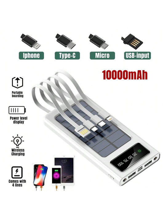 Chargeur solaire portable 10000mAh/20000mAh, banque d'¨¦nergie solaire avec 4 cables, entr¨¦e/sortie USB-C, pour la randonn¨¦e et le camping, banque d'¨¦nergie portable de grande taille pour les t¨¦l¨¦phones intelligents et les appareils ¨¦lectroniques