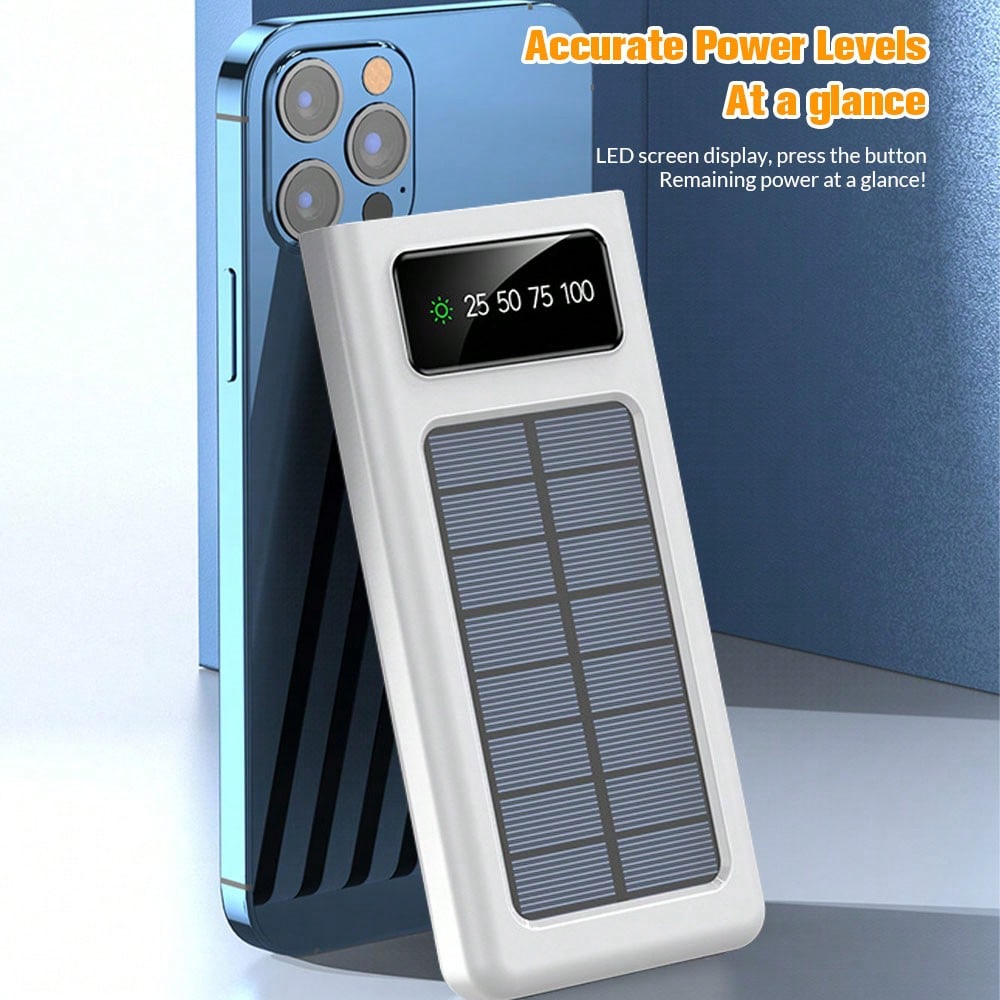 Chargeur solaire portable 10000mAh/20000mAh, banque d'¨¦nergie solaire avec 4 cables, entr¨¦e/sortie USB-C, pour la randonn¨¦e et le camping, banque d'¨¦nergie portable de grande taille pour les t¨¦l¨¦phones intelligents et les appareils ¨¦lectroniques