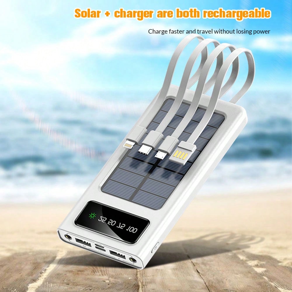 Chargeur solaire portable 10000mAh/20000mAh, banque d'¨¦nergie solaire avec 4 cables, entr¨¦e/sortie USB-C, pour la randonn¨¦e et le camping, banque d'¨¦nergie portable de grande taille pour les t¨¦l¨¦phones intelligents et les appareils ¨¦lectroniques