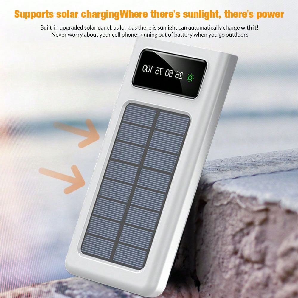 Chargeur solaire portable 10000mAh/20000mAh, banque d'¨¦nergie solaire avec 4 cables, entr¨¦e/sortie USB-C, pour la randonn¨¦e et le camping, banque d'¨¦nergie portable de grande taille pour les t¨¦l¨¦phones intelligents et les appareils ¨¦lectroniques