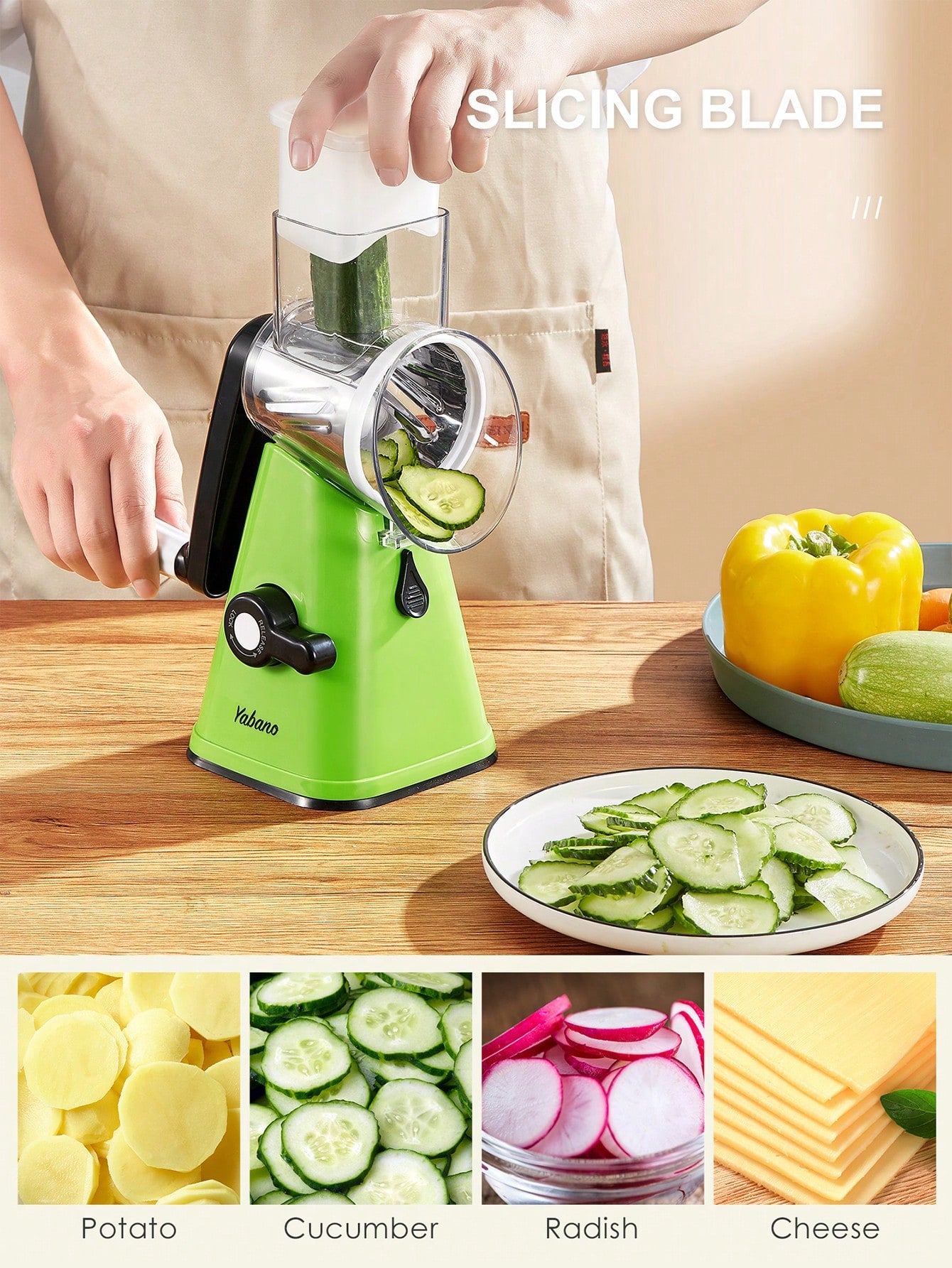 Hachoir & rape ¨¦lectrique, Trancheuse Robot, Coupe Legumes Multifonctions avec 3 Lames de Tambour D¨¦tachables, coupe legume pour Pommes de Terre, Forte Aspiration, Carottes, Fromage, Noix, etc