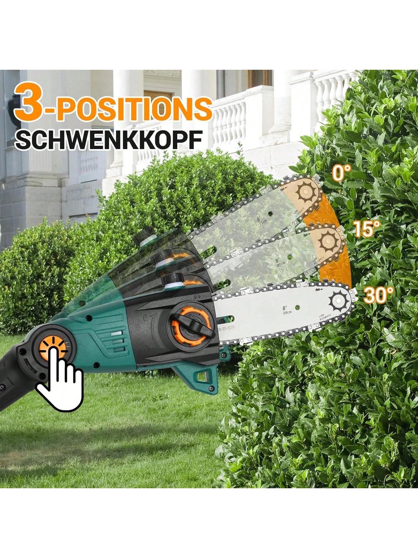 Perche ¨¦lagueuse ¨¦lectrique sans fil, scie t¨¦lescopique ¨¦lectrique, avec batterie/chargeur Li-Ion 20 V 4,0 Ah, longueur de lame 24 cm, vitesse de cha?ne 5 m/s, t¨ºte moteur avec inclinaison 30¡ã, jusqu'¨¤ 3 m