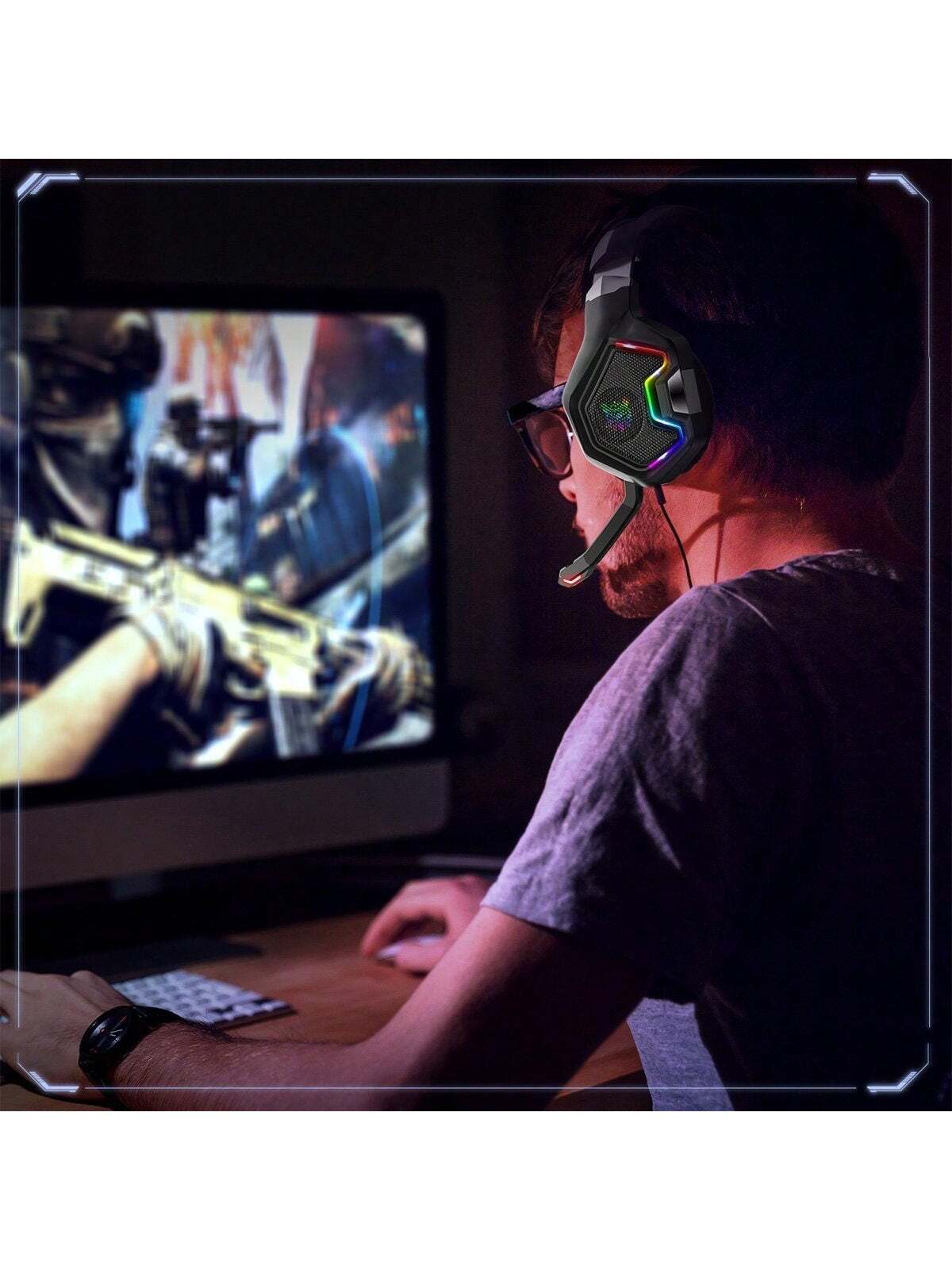 Casque de jeu avec casque antibruit Microphone et ¨¦clairage RGB pour Switch,PS4