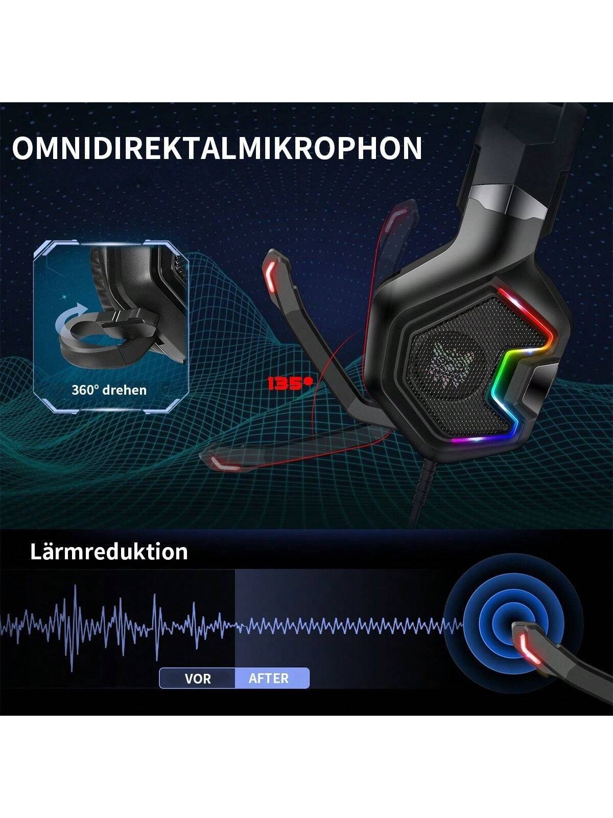 Casque de jeu avec casque antibruit Microphone et ¨¦clairage RGB pour Switch,PS4