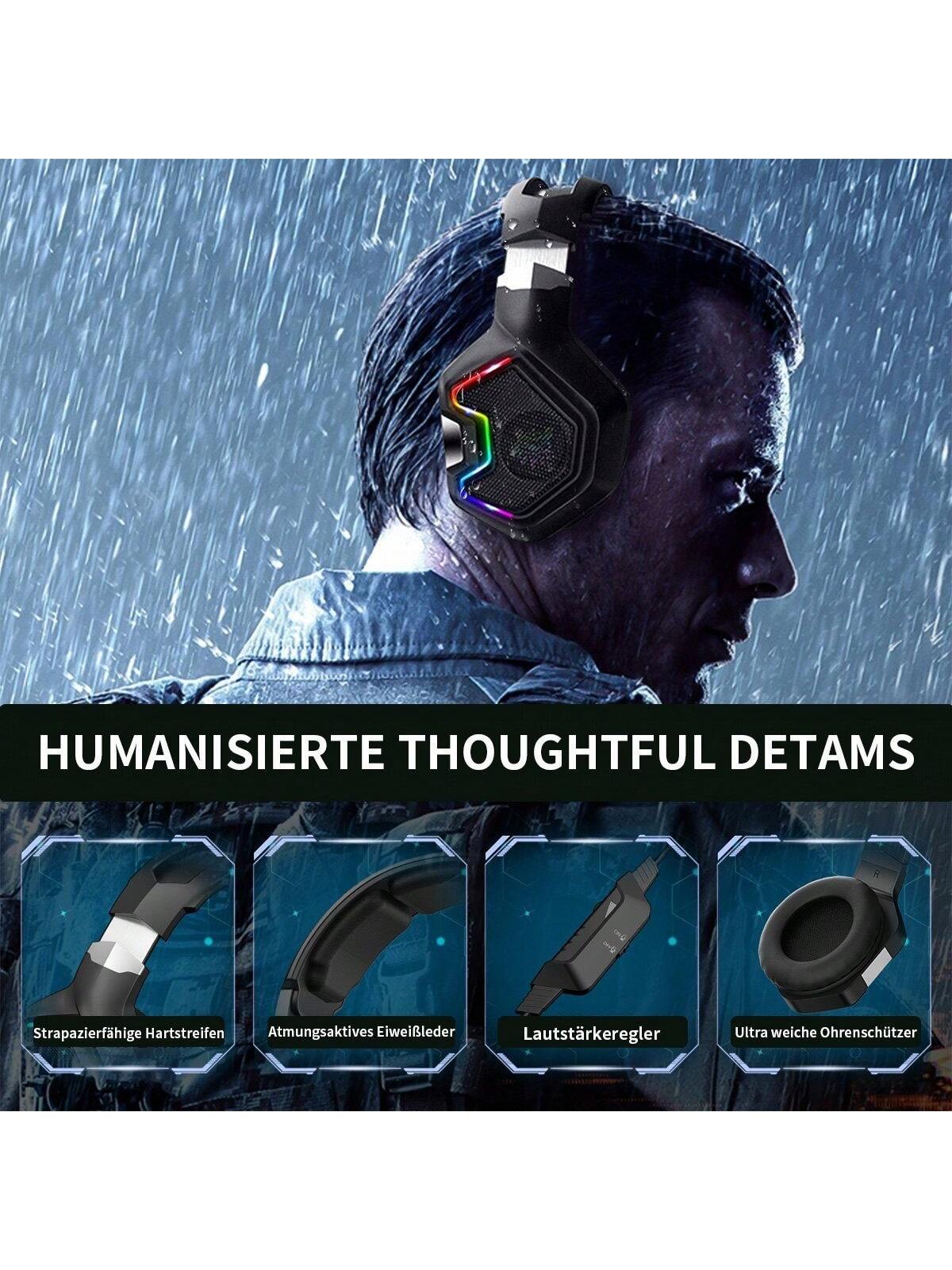 Casque de jeu avec casque antibruit Microphone et ¨¦clairage RGB pour Switch,PS4