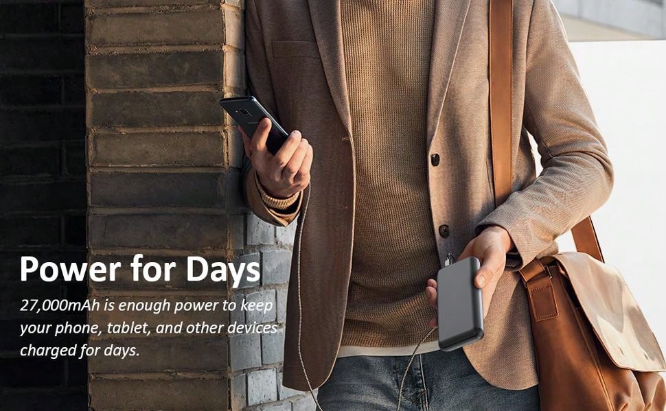 Power Bank 27 000 mAh, 22,5 W PD3.0 QC4.0 Batterie externe ¨¤ charge rapide, chargeur portable avec entr¨¦es et sorties USB-C, compatible avec iPhone, Samsung, Android et plus
