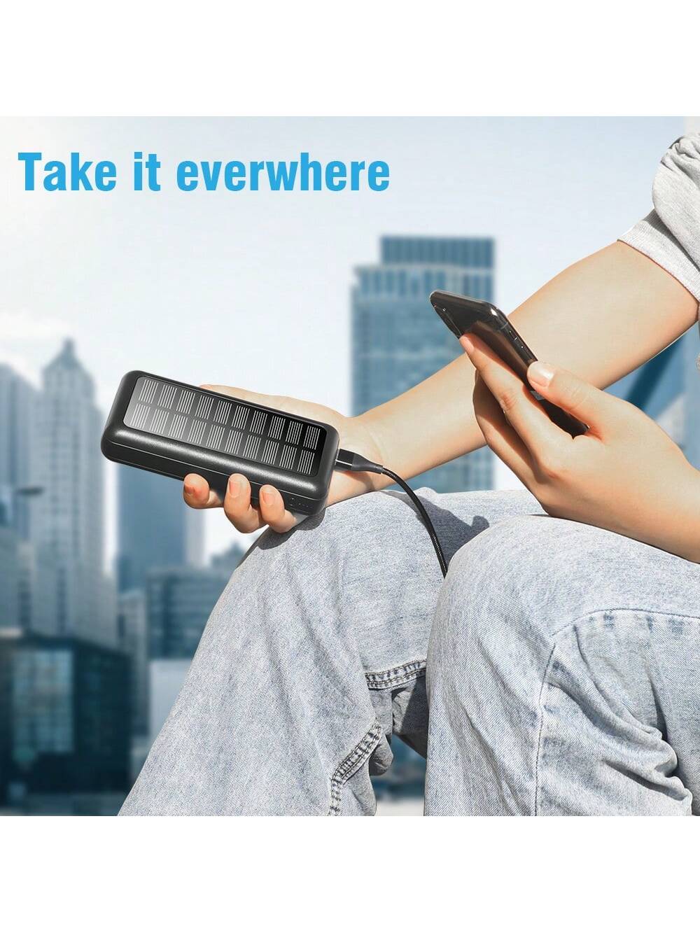 Solar Power Bank 30 000 mAh, chargeur portable ¨¤ charge rapide avec entr¨¦e USB-C, batterie externe avec technologie de reconnaissance automatique, Power Bank pratique pour t¨¦l¨¦phones portables et tablettes