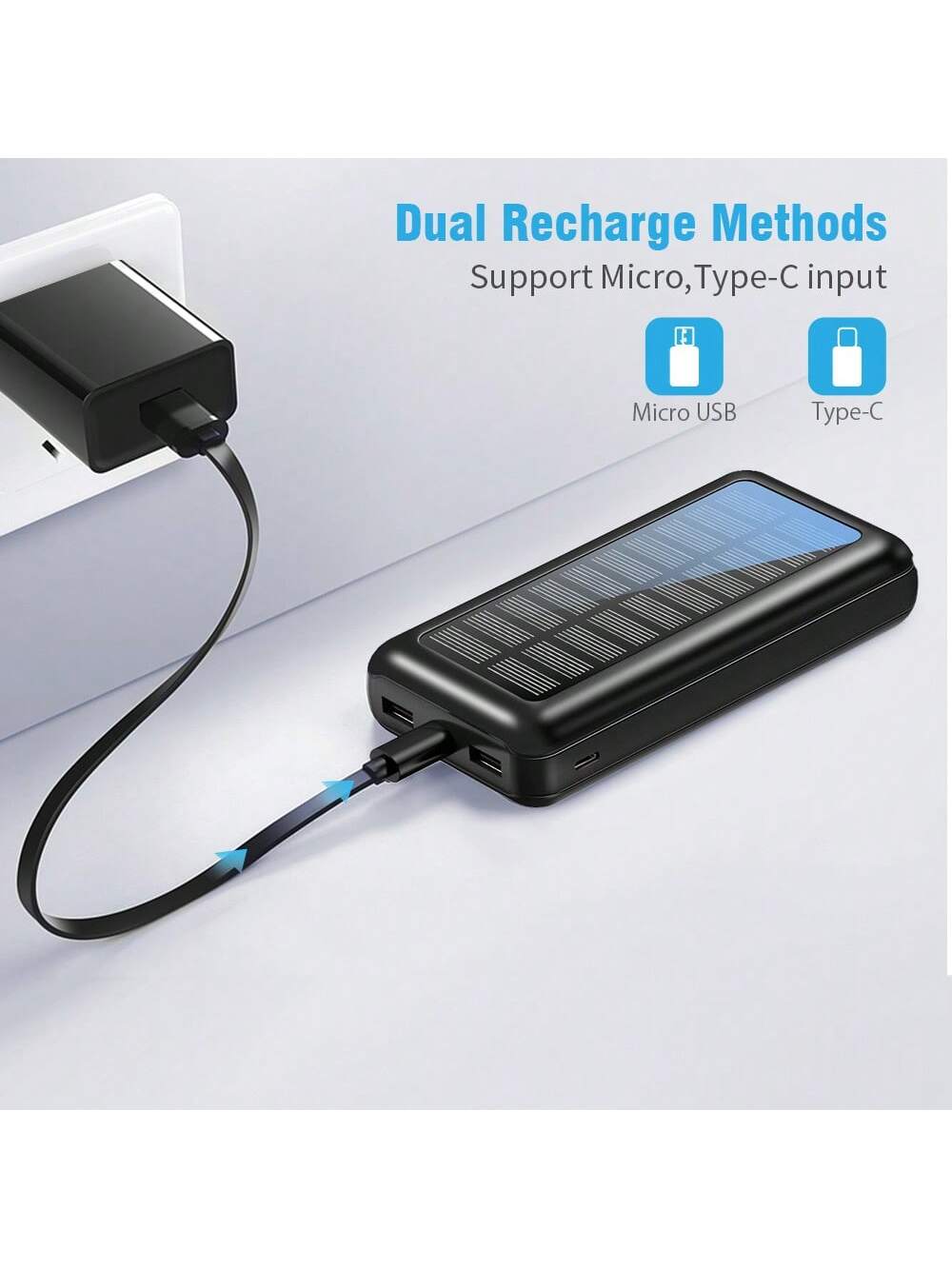 Solar Power Bank 30 000 mAh, chargeur portable ¨¤ charge rapide avec entr¨¦e USB-C, batterie externe avec technologie de reconnaissance automatique, Power Bank pratique pour t¨¦l¨¦phones portables et tablettes