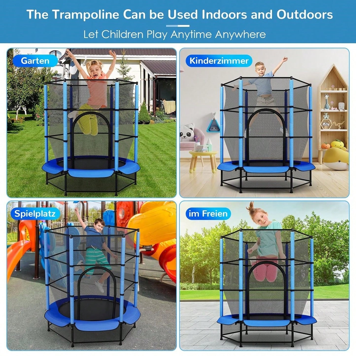 Trampoline pour enfants, trampoline ext¨¦rieur ? 140 cm x 162 cm, trampoline enfant int¨¦rieur avec filet de s¨¦curit¨¦, fermeture ¨¦clair, filet de protection au sol, trampoline de jardin jusqu'¨¤ 45 kg, trampoline enfant