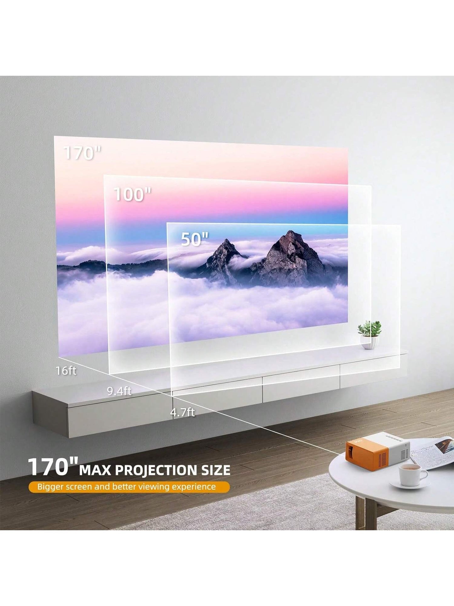 Mini projecteur, le projecteur WiFi prend en charge le projecteur de film portable 1080P, le t¨¦l¨¦phone peut se connecter au film sans fil, compatible avec smartphone/tablette/ordinateur portable/cl¨¦ TV/cl¨¦ USB