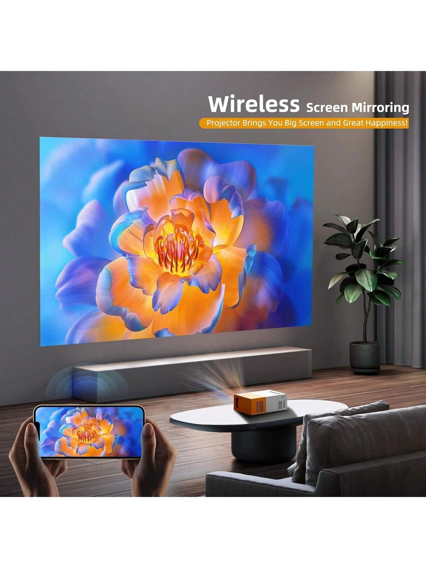 Mini projecteur, le projecteur WiFi prend en charge le projecteur de film portable 1080P, le t¨¦l¨¦phone peut se connecter au film sans fil, compatible avec smartphone/tablette/ordinateur portable/cl¨¦ TV/cl¨¦ USB