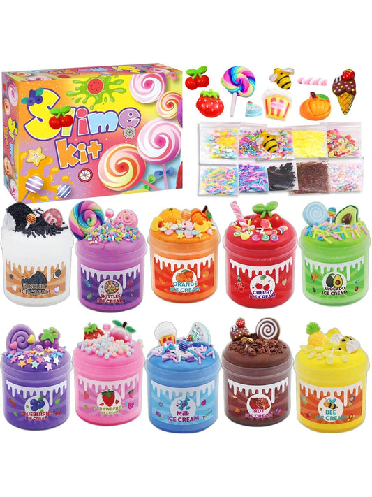 Slime Kit,10 Pi¨¨ces Kit Slime Fluffy pour Enfants,Cotillons de Slime Parfum¨¦s,Joli Cadeau de F¨ºte Slime,Slime pour Enfants avec Various Slime add-ins,Jouet Anti-Stress pour Filles et gar?ons