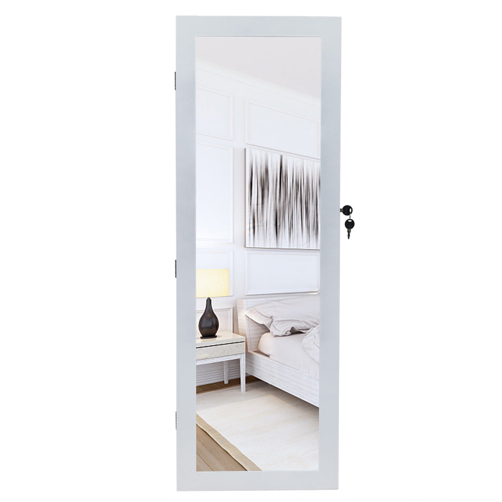Miroir non int¨¦gral en bois, ¨¦tag¨¨re murale ¨¤ 4 niveaux, 2 tiroirs, 8 lumi¨¨res LED bleues, armoire ¨¤ bijoux avec miroir - Blanc