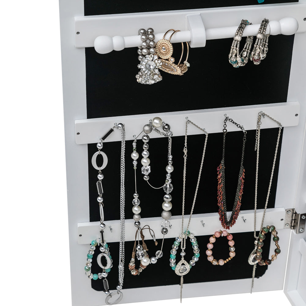 Miroir non int¨¦gral en bois, ¨¦tag¨¨re murale ¨¤ 4 niveaux, 2 tiroirs, 8 lumi¨¨res LED bleues, armoire ¨¤ bijoux avec miroir - Blanc