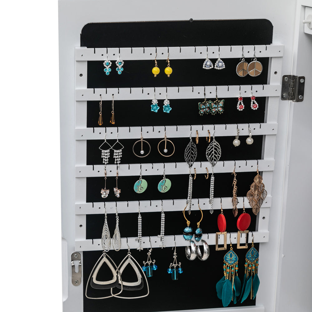 Miroir non int¨¦gral en bois, ¨¦tag¨¨re murale ¨¤ 4 niveaux, 2 tiroirs, 8 lumi¨¨res LED bleues, armoire ¨¤ bijoux avec miroir - Blanc