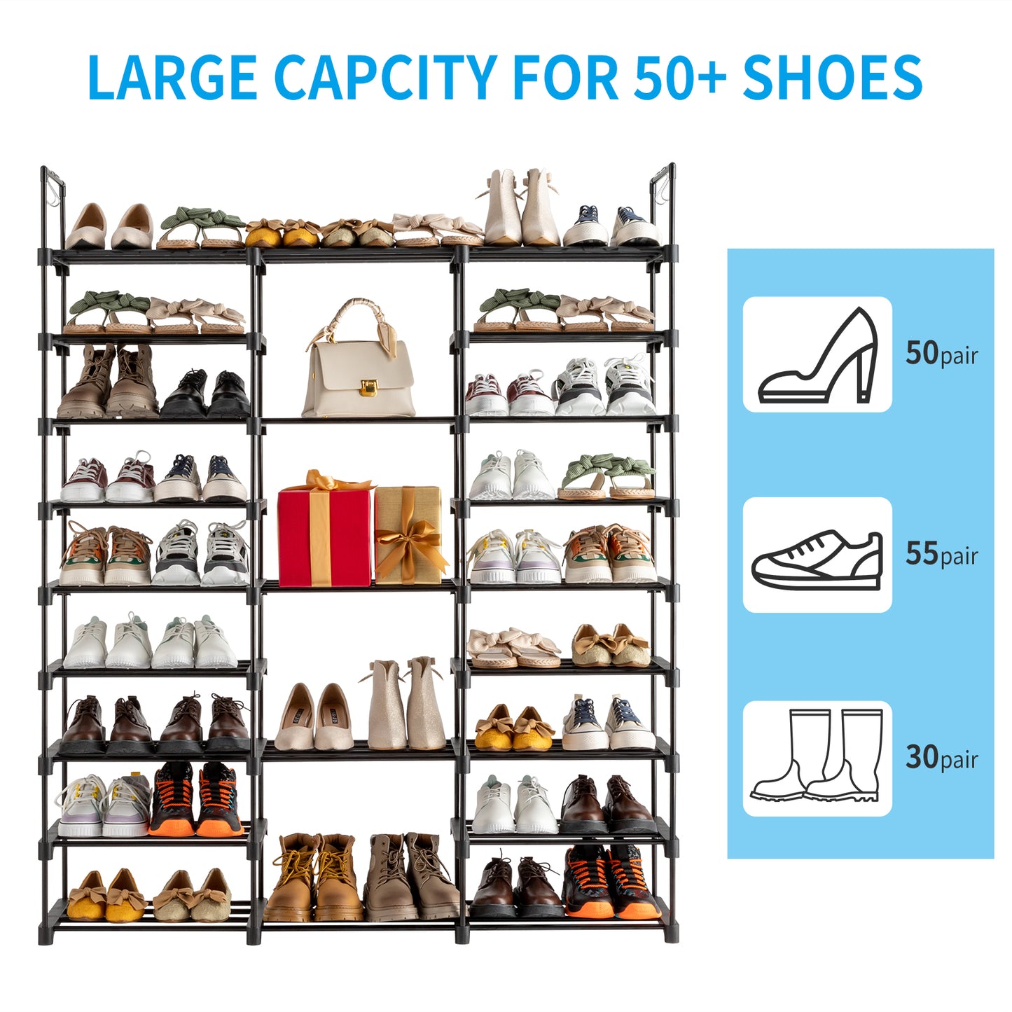 Rangement de chaussures ¨¤ 9 ¨¦tages pour l'entr¨¦e, peut contenir 50-55 paires de chaussures, rangement de chaussures empilable