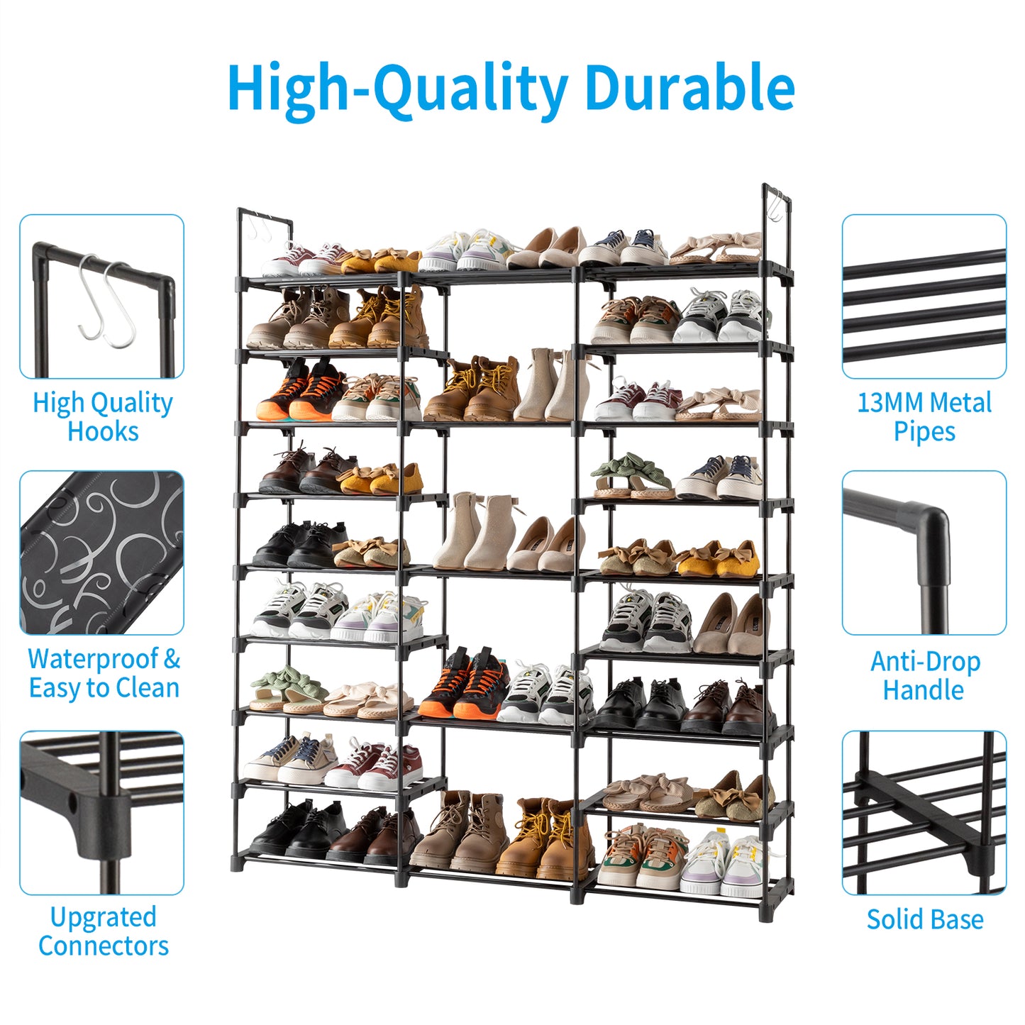 Rangement de chaussures ¨¤ 9 ¨¦tages pour l'entr¨¦e, peut contenir 50-55 paires de chaussures, rangement de chaussures empilable