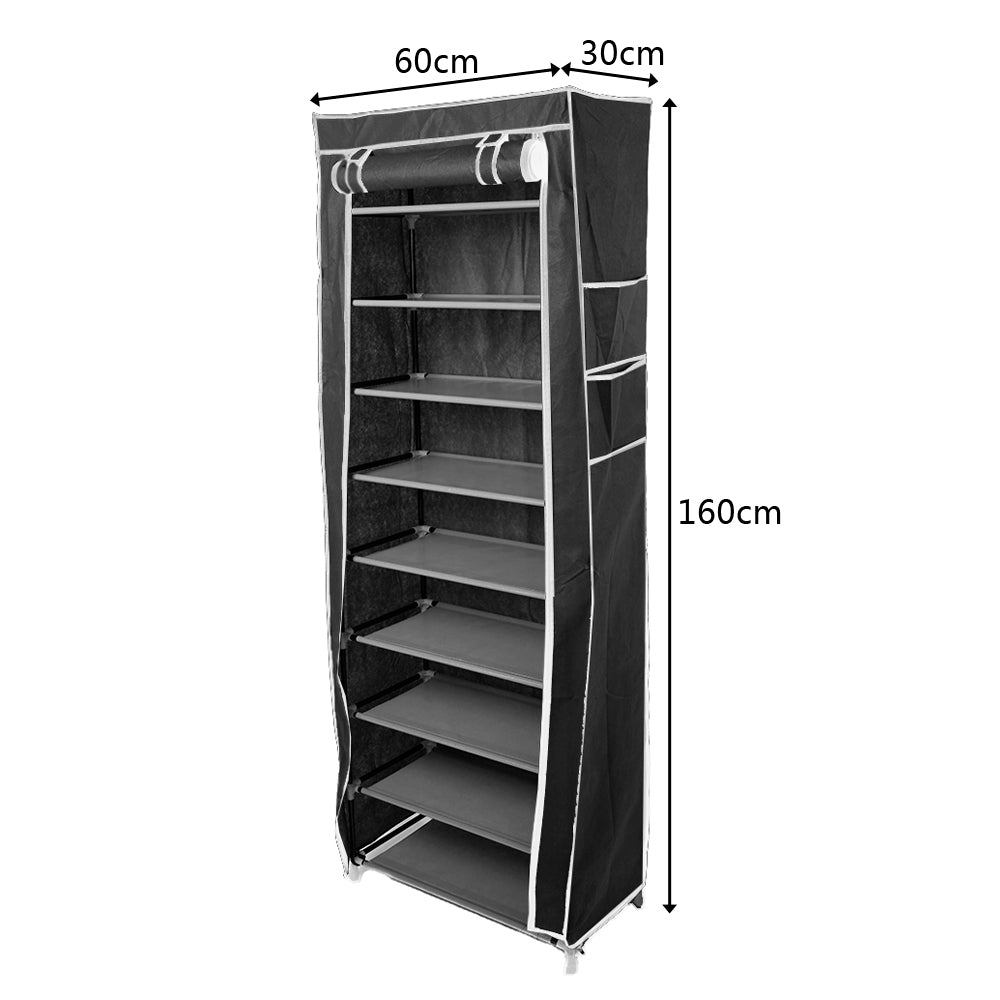 Porte-chaussures en tissu non tiss¨¦ 10 couches 9 treillis noir pour gagner de la place