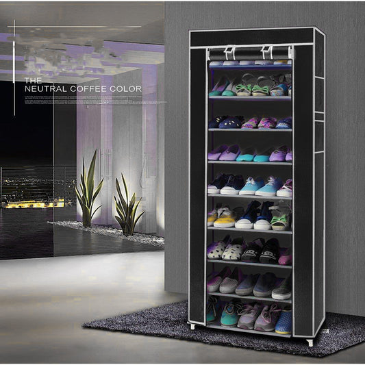 Porte-chaussures en tissu non tiss¨¦ 10 couches 9 treillis noir pour gagner de la place