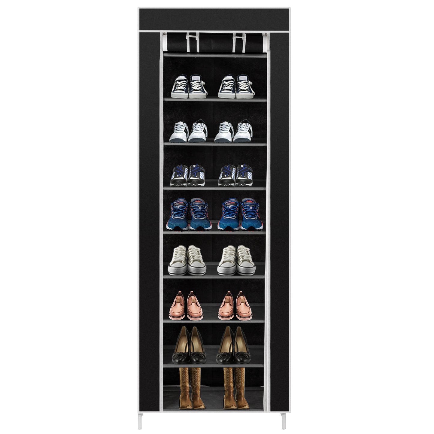 Porte-chaussures en tissu non tiss¨¦ 10 couches 9 treillis noir pour gagner de la place
