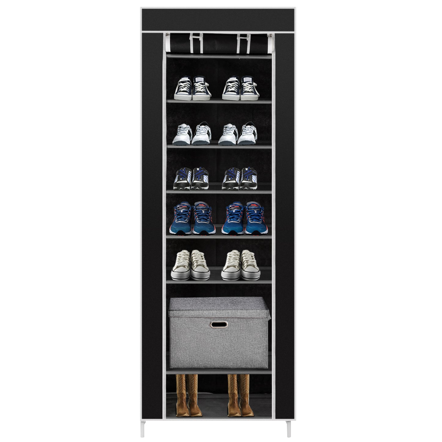 Porte-chaussures en tissu non tiss¨¦ 10 couches 9 treillis noir pour gagner de la place