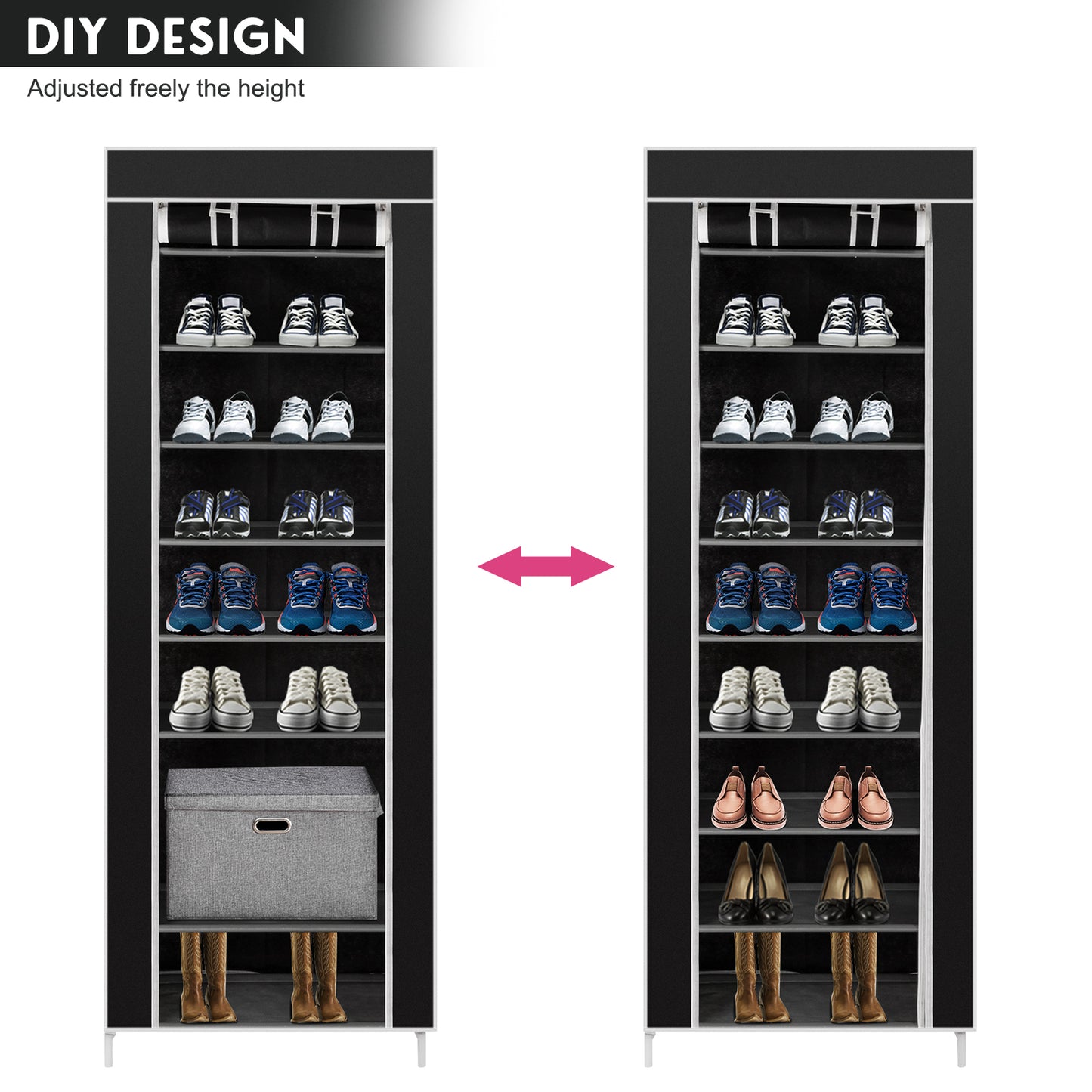 Porte-chaussures en tissu non tiss¨¦ 10 couches 9 treillis noir pour gagner de la place