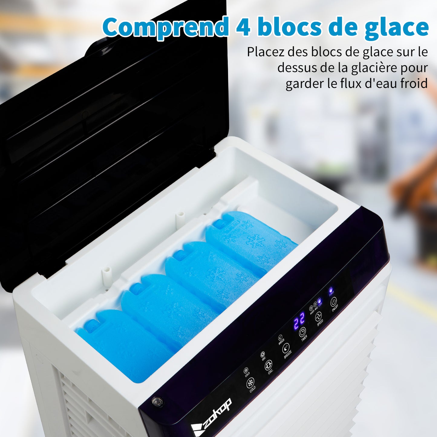 Refroidisseur ¨¤ ¨¦vaporation portable 3 en 1, int¨¦rieur, ext¨¦rieur, 2353CFM, t¨¦l¨¦commande, grand r¨¦servoir d'eau 6,6 Gal, roulettes, 4 packs de glace, blanc