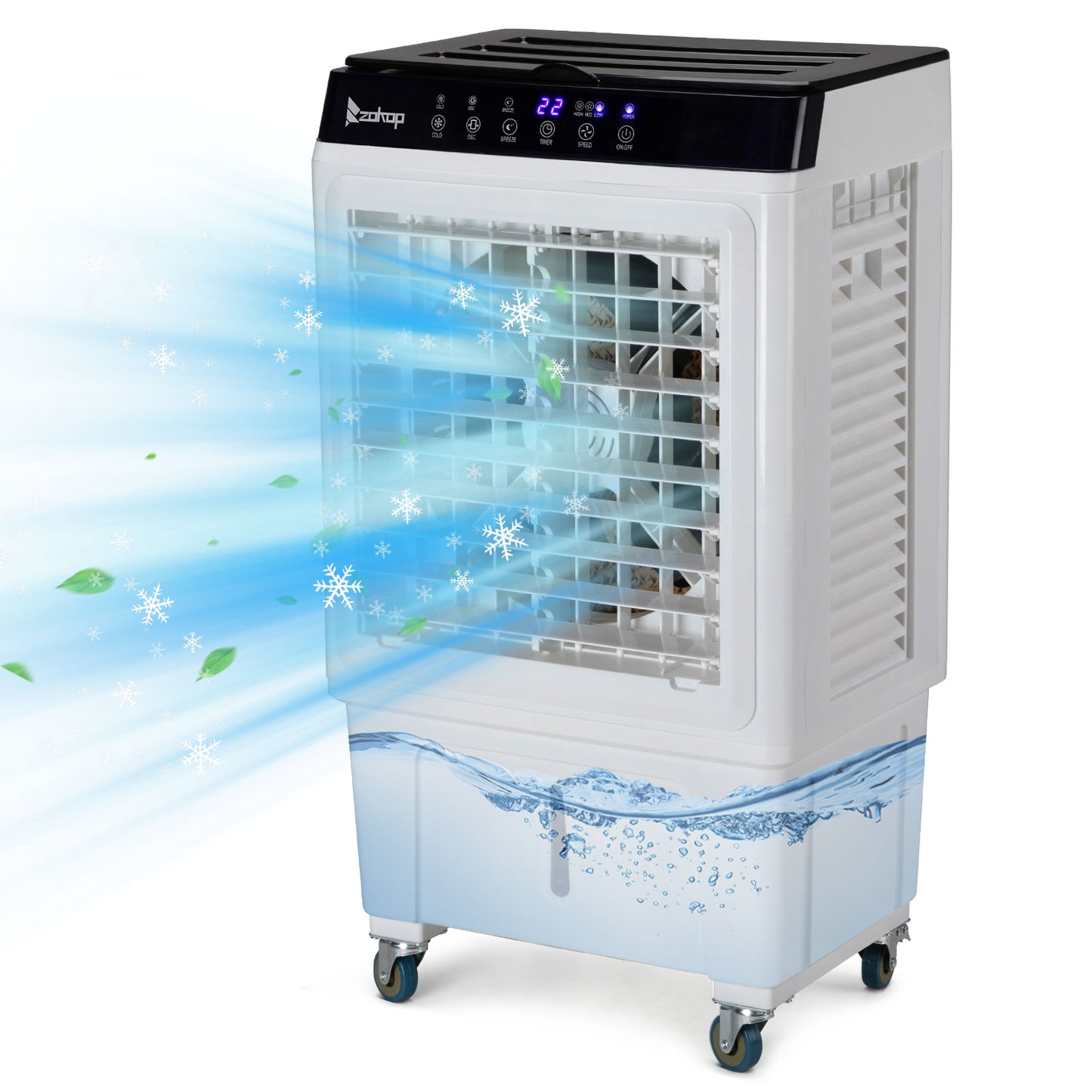 Refroidisseur ¨¤ ¨¦vaporation portable 3 en 1, int¨¦rieur, ext¨¦rieur, 2353CFM, t¨¦l¨¦commande, grand r¨¦servoir d'eau 6,6 Gal, roulettes, 4 packs de glace, blanc