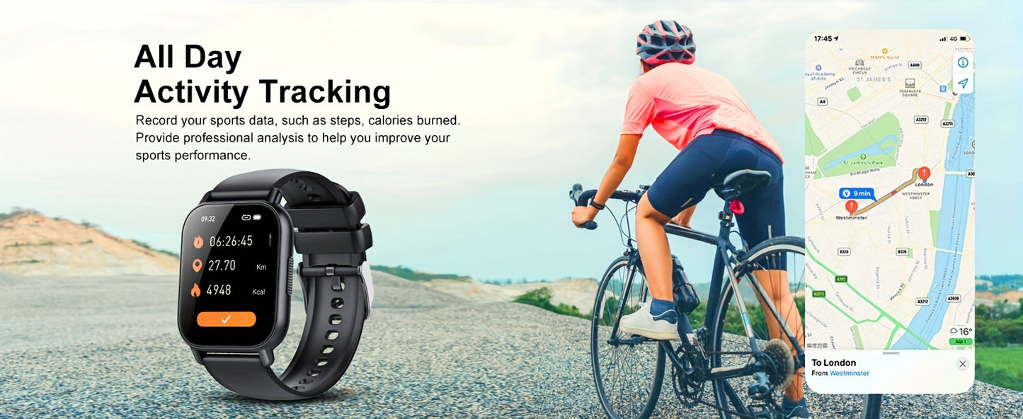Montre connect¨¦e pour hommes/femmes avec appels sans fil et alertes de messages, montre de fitness avec ¨¦cran tactile HD de 1.85 pouce, 120+ modes sportifs, r¨¦ception/¨¦mission d'appels.