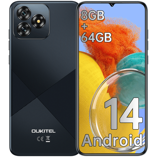T¨¦l¨¦phones mobiles C53 2024, 6.6" HD+ Waterdrop Screen Android 14 t¨¦l¨¦phone, smartphone 4300mAh, 8GB + 64GB/1TB Octa Core, appareil photo principal 13MP, 4G Dual SIM Free d¨¦verrouill¨¦, Face ID/GPS/3.5mm Jack