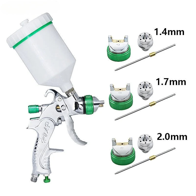 Pistolet de pulv¨¦risation, tasse de 600ml 1.4Mm 1.7Mm 2.0Mm, Green, gravit¨¦, buse d'a¨¦rographe aiguille pour peindre les murs de meubles de voiture